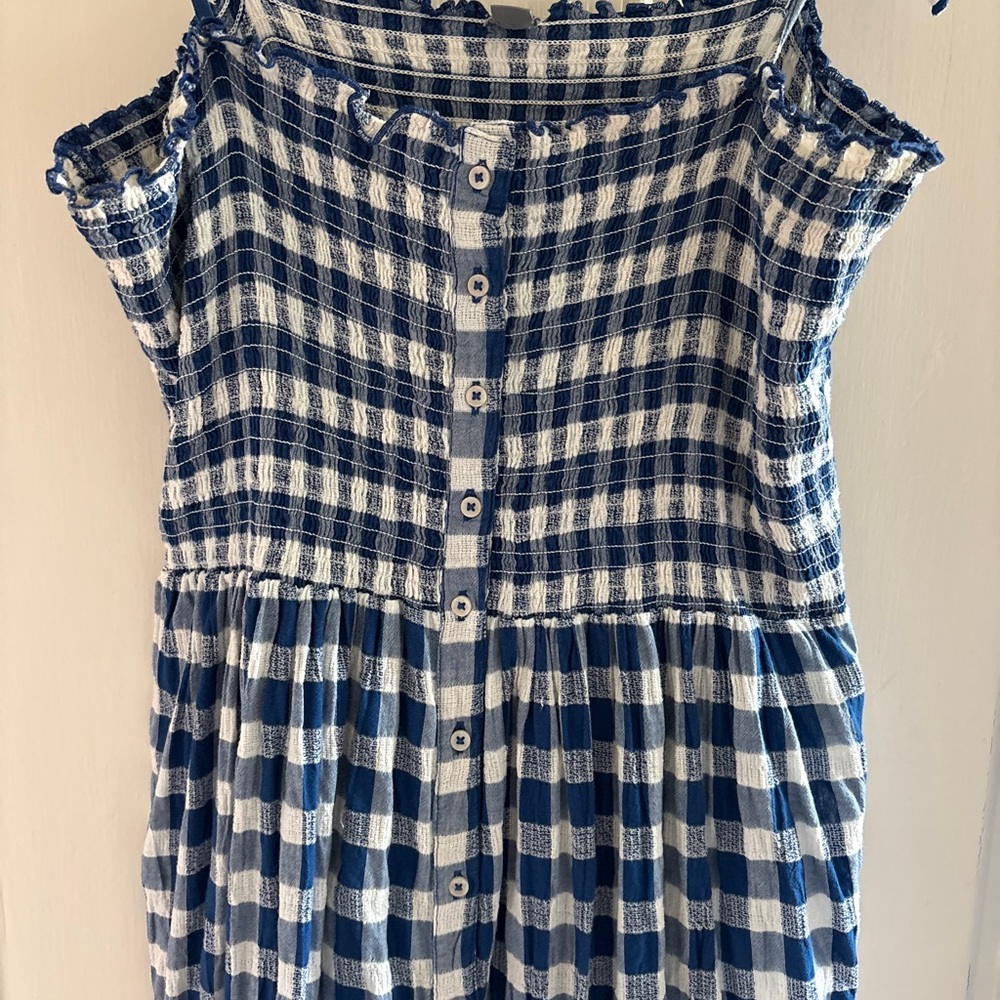 American Eagle Blue and White Gingham Midi Spaghetti Strap Dress - Lg - Picture 3 of 5